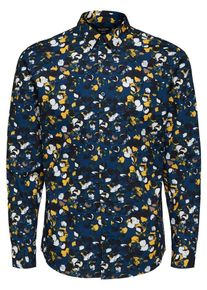 Selected Homme, Herren Langarmhemd, Navy / Gelb / Schwarz / Weiß