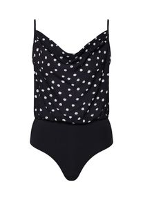 Missguided, Damen Top 'Polka Dot Drape Front Bodysuit Black', Schwarz / Weiß