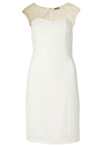 Apart, Damen Partykleid mit Swarovski Kristallen an der Netzpasse, Creme / Weiß