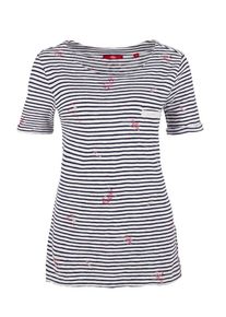 s.Oliver RED LABEL, Damen Ringelshirt mit Print, Nachtblau / Pink / Weiß