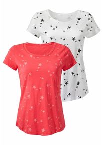 Vivance, Damen T-Shirt (2 Stück), Koralle / Weiß