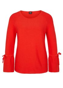 s.Oliver BLACK LABEL, Damen Struktur-Pullover mit Volantärmeln, Orangerot