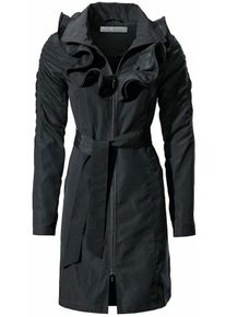 Heine, Damen Trenchcoat mit Rüschen, Schwarz