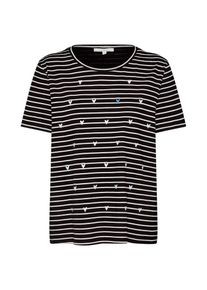 Tom Tailor Denim, Damen Shirt 'striped tee with heart artwork', Schwarz / Weiß