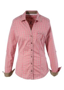 Spieth & Wensky SPIETH & WENSKY, Damen Trachtenbluse mit V-Ausschnitt, Braun / Rot / Wei&szlig;