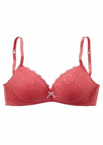 Nuance, Damen Bralette Schalen-BH ohne Bügel mit Spitze, Koralle