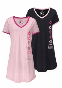 Vivance, Damen Sleepshirtcmit seitlichem Print, Rosa / Schwarz