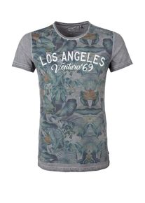 Q/S Designed By, Herren T-Shirt mit verwaschenem Flower-Print, Grau