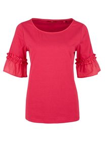 s.Oliver RED LABEL, Damen Crew Neck-Shirt mit Rüschenbesatz, Himbeer