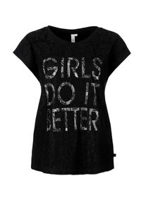 Q/S Designed By, Damen Flammgarnshirt mit Spitzen-Layering, Schwarz