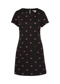 YUMI, Damen Kleid mit Katzen-Print, Schwarz