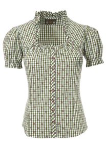 Love Nature, Damen Trachtenbluse, Oliv / Dunkelpink / Wei&szlig;