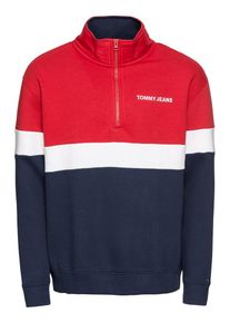 Tommy Jeans, Herren Sweatshirt 'TJM RETRO MOCK NECK', Dunkelblau / Rot / Weiß