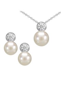 Firetti, Damen Schmuckset: Ohrstecker und Halskette mit Perle und Zirkonia (4tlg.), Silber / Perlweiß