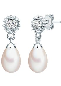 Valero Pearls, Damen Perlen-Ohrstecker mit Süßwasser-Zuchtperlen und Zirkonia, Silber