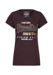 Superdry, Damen T-Shirt 'Premium Goods Star Stud Entry', Gold / Aubergine