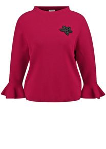 Gerry Weber, Damen Rundhals Pullover mit Volantärmeln, Rubinrot