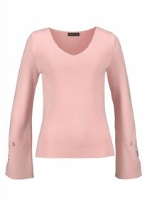 Melrose, Damen V-Ausschnitt-Pullover, Beige / Rosé / Rubinrot