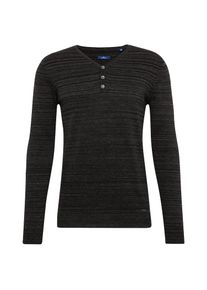 Tom Tailor, Herren Strickpullover mit Henley-Kragen, Schwarz