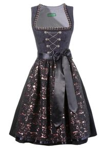 Country Line, Damen Dirndl midi mit glänzender Doppelschürze, Dunkelblau