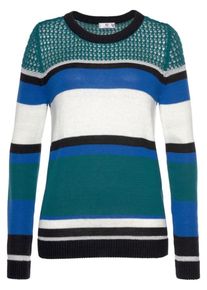 AJC, Damen Strickpullover, Blau / Smaragd / Schwarz / Weiß