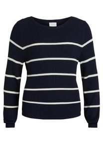 Vila, Damen Strickoberteil, Dunkelblau / Wei&szlig;