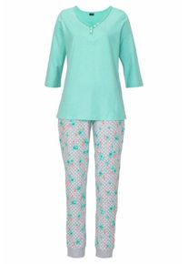 H.I.S. H.I.S, Damen Pyjama, Aqua / Graumeliert / Koralle
