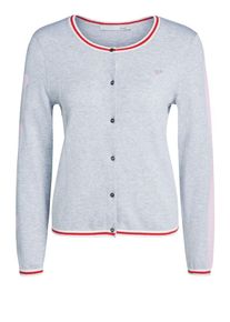 Oui, Damen Strickjacke, Grau / Rosa / Rot / Wei&szlig;