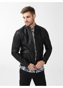 PRODUKT, Herren PU Biker Lederjacke, Schwarz