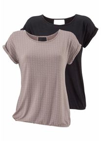Lascana, Damen T-Shirts, Taupe / Schwarz
