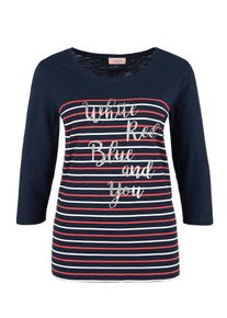 TRIANGLE, Damen Shirt mit gestreifter Front, Nachtblau / Rot / Weiß