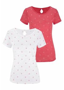 Beach Time, Damen T-Shirts, Orangerot / Wei&szlig;