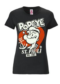 logoshirt, Damen T-Shirt 'Popeye der Seemann', Mischfarben / Schwarz