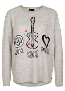 grace, Damen Feinstrickpullover 'LOVE MUSIC', Grau / Helllila / Schwarz