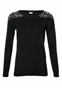 Heine, Damen Pullover mit Perlenbesatz, Schwarz