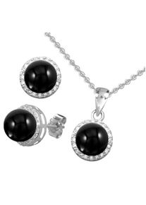 Firetti, Damen Ohrstecker und Halskette mit Onyx und Zirkonia (4tlg.), Silber