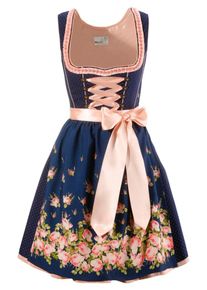Marjo, Damen Dirndl kurz in edler Farbkombination, Blau / Apricot