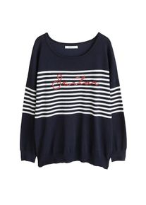 Violeta by Mango, Damen Pullover 'Sailor', Kobaltblau / Wei&szlig;