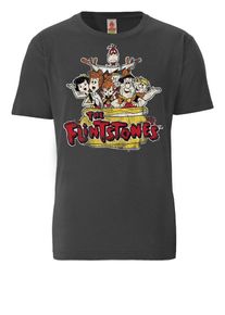 logoshirt, Herren T-Shirt 'Familie Feuerstein', Gelb / Dunkelgrau / Feuerrot