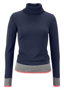 AJC, Damen Rollkragenpullover, Dunkelblau / Basaltgrau / Lachs