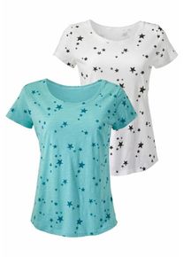 Vivance, Damen T-Shirt (2 Stück), Mint / Schwarz / Weiß