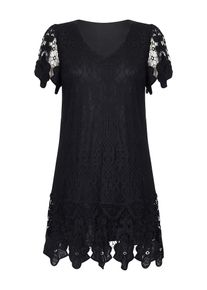 Mela London, Damen Kleider 'V NECK BORDER LACE DRESS', Schwarz