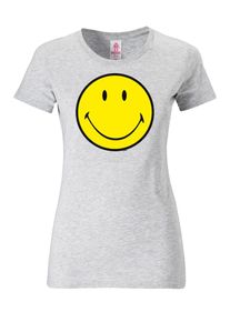 logoshirt, Damen T-Shirt 'Smiley Face', Gelb / Graumeliert / Schwarz