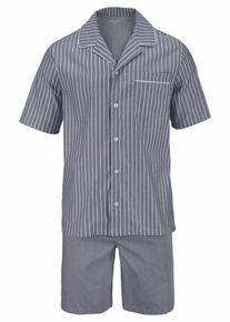 Seidensticker, Herren Web Pyjama kurz Shorty mit Streifen, Hellgrau / Dunkelgrau