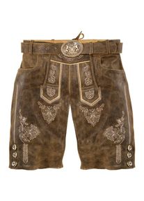 Country Line, Herren Trachtenlederhose kurz mit Stickerei, Ecru / Oliv