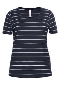 sheego Casual, Damen T-Shirt, Marine / Wei&szlig;