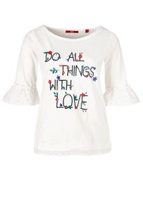s.Oliver RED LABEL, Damen Stitching-Shirt mit 3/4-Arm, Weiß