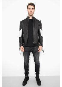 tigha, Herren Lederjacke 'Terell', Schwarz / Wei&szlig;