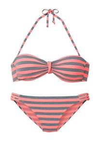 Venice Beach, Damen Bandeau-Bikini, Grau / Koralle / Pink