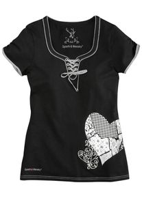 Spieth & Wensky SPIETH & WENSKY, Damen Trachtenshirt mit Glitzersteinchen, Schwarz